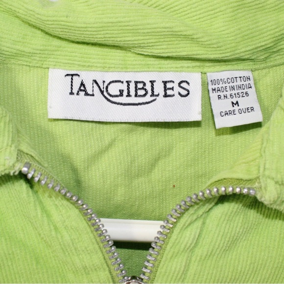 Vintage Y2K green chartreuse corduroy cropped zip-up jacket women’s medium - Picture 3 of 4